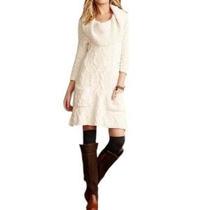 Anthropologie Sleeping on Snow Meli Cable Knit Sweater Dress Cream Size S Cozy